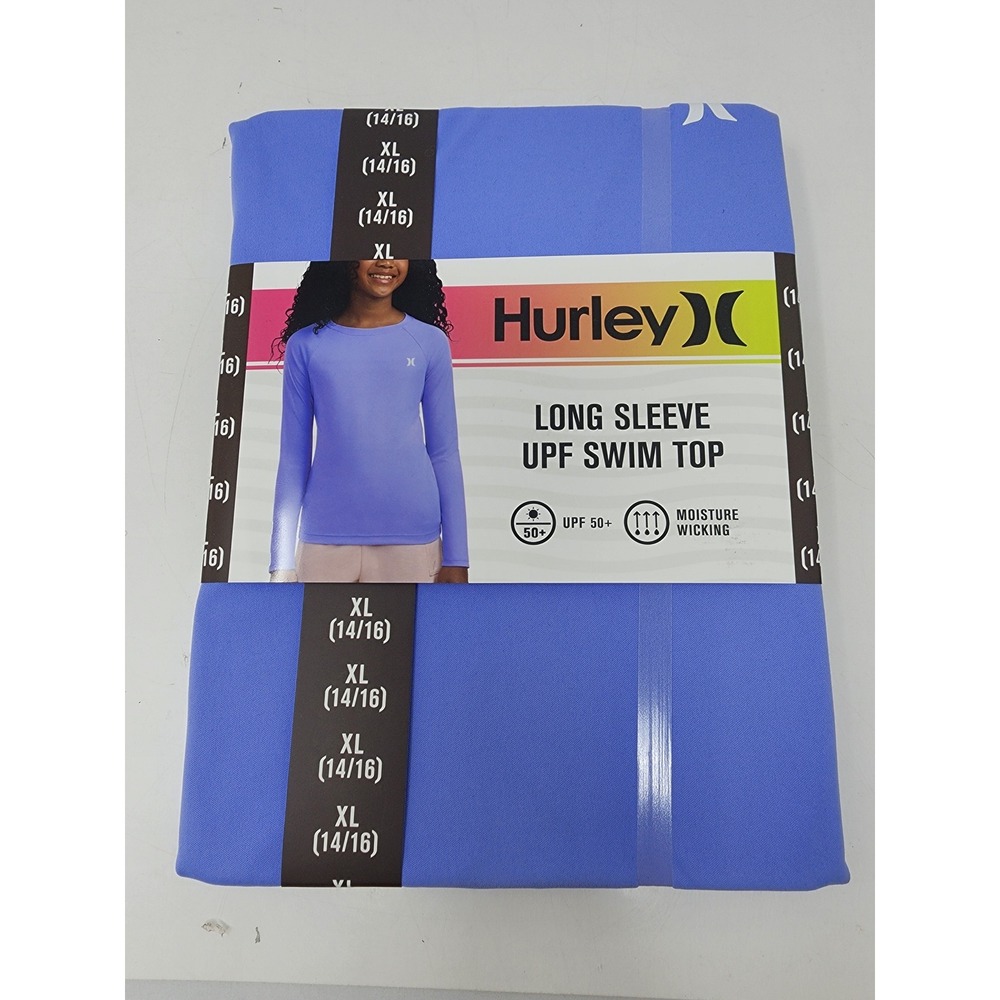 Hurley Girls Long Sleeve UPF Swim Top Blue Polyester Athletic Size XL